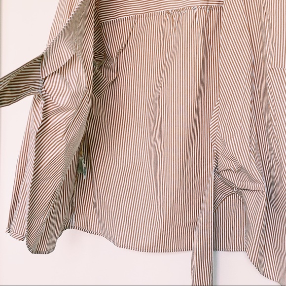 J. Crew Wrap Blouse White & Tan Stripes Waist Tie - Picture 13 of 16